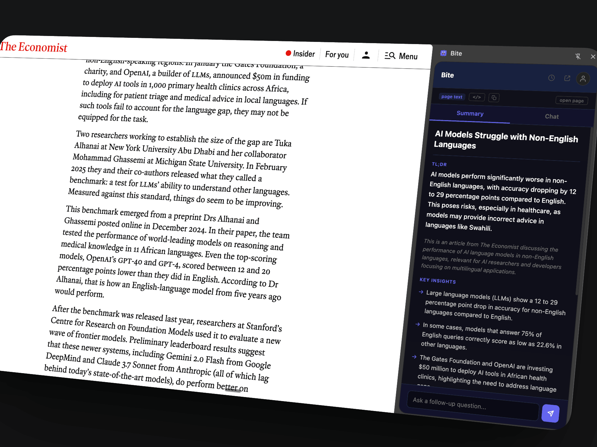 The Economist article summarized by Bite extension